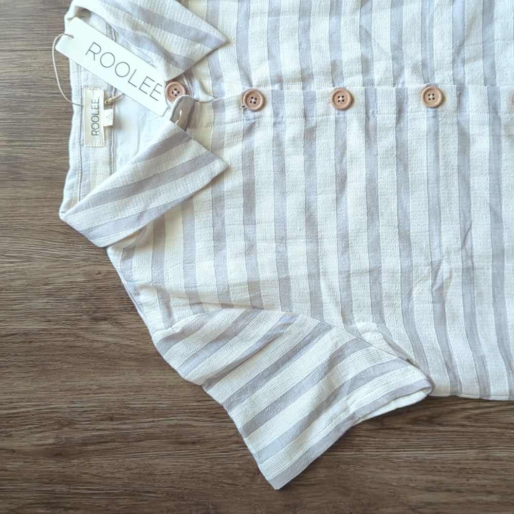 Nwt Roolee Striped Cropped Button Up Size Medium - image 2